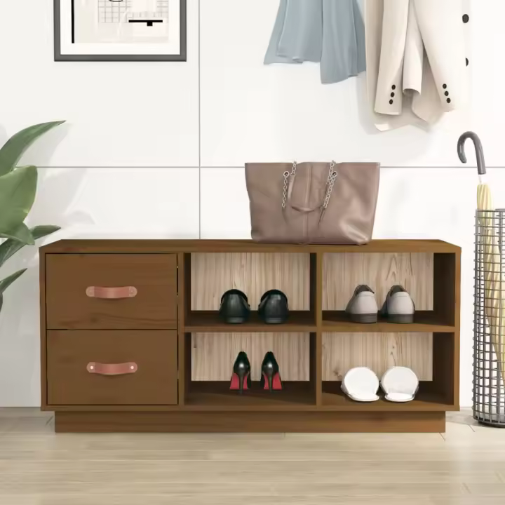 vidaXL Banco zapatero madera maciza de pino marrón miel 100x34x45 cm - 1