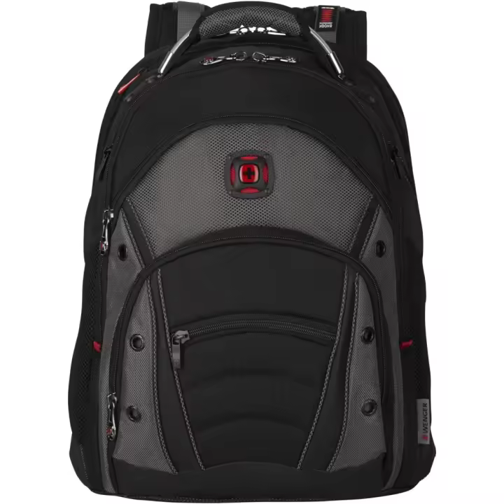 Mochila para laptop de 16" con bolsillo para tablet - Synergy, Marca Wenger, Color Gris/Negro, Dimensiones 26 x 36 x 46 cm, Capacidad 26 L - 1