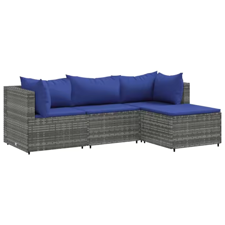 vidaXL Set de muebles de jardín 4 pzas y cojines ratán sintético gris - 1