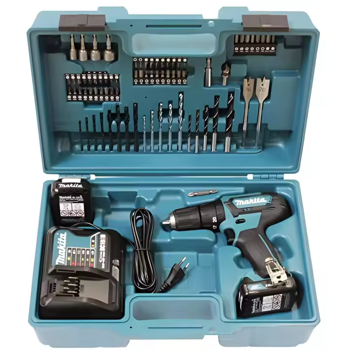 Makita HP333DSAX1 Taladro atornillador inalámbrico 12 V máx. 2 baterías y cargador en maletín de transporte, Color:, Size - 1