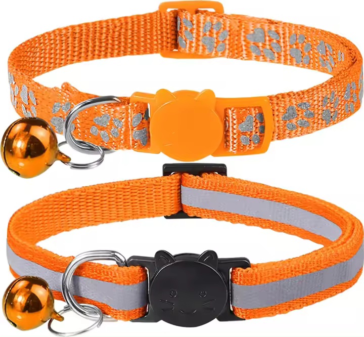 Collar De Gato Ajustable Y Elástico Con Campana Y Correa Reflectante Para Gato Y Perro Accesorios De Mascotas Con Cuello Seguro 2PCS - 1