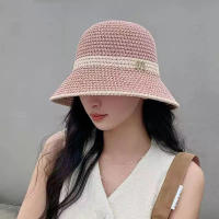 Sombrero De Pescador De Paja Panamá Para Mujer Protección UV Plegable Estilo De Olla De Verano Con Costuras Huecas - details 4