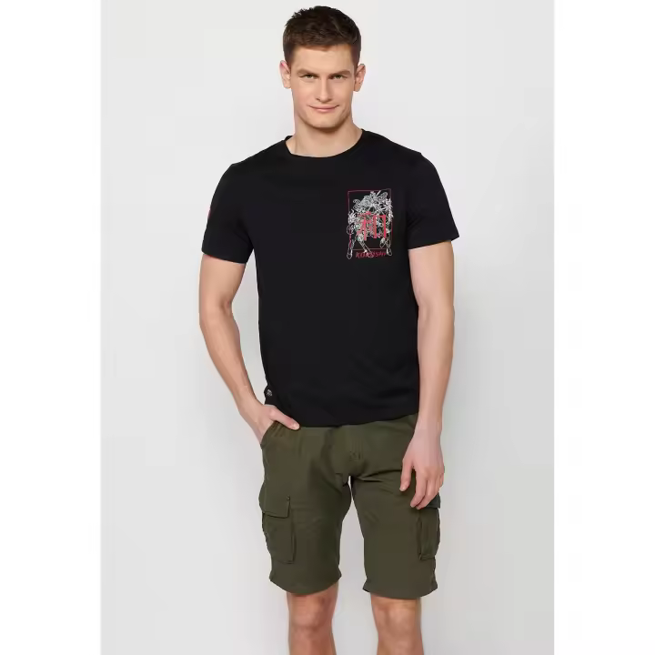 Camiseta de manga corta estampada negra para hombre Koroshi - 1