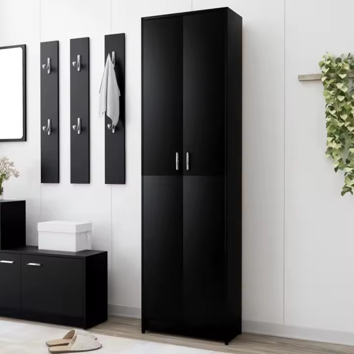 vidaXL Armario de pasillo de madera contrachapada negro 55x25x189 cm - 1