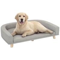PawHut Sofá para Perros Grandes 98x67x25 cm Cama Elevada para Perros Tapizada con Cojín Lavable y Patas de Madera de Pino Carga 30 kg Gris Claro - details 0