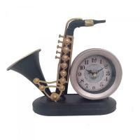 CAPRILO REGALOS & DECORACIÓN Reloj Decorativo de Mesa de Metal y Cristal "Saxofón Retro". Adornos y Esculturas. Regalos Originales. Decoración Hogar. 26,50 x 10 x 21 cm - details 0