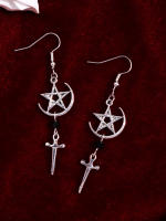 Pendientes Colgantes Góticos Estrella Luna Punk Y2K Para Mujeres Y Hombres Joyería De Fiesta Trenzada Plata Color Nueva Tendencia 2023 - details 6