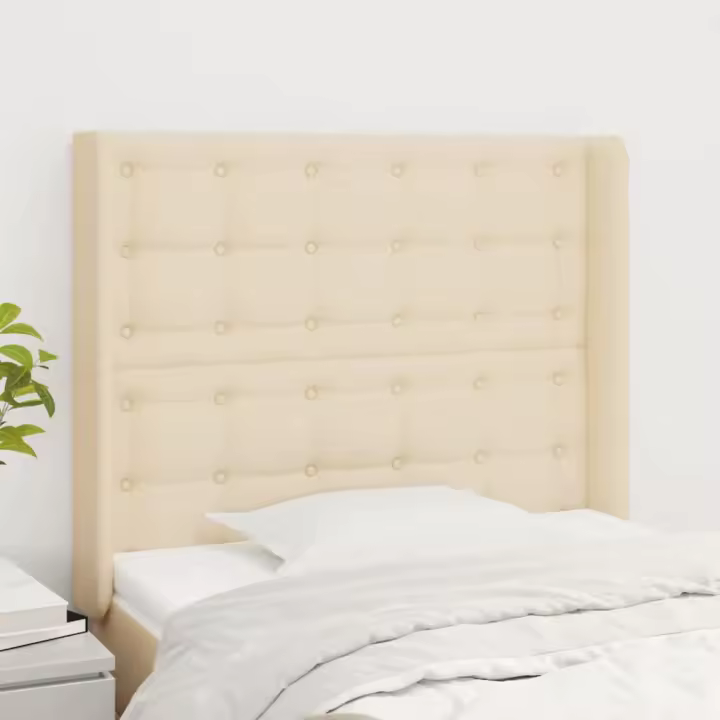 vidaXL Cabecero con orejas de tela color crema 103x16x118/128 cm - 1