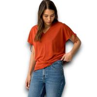 Camiseta Pepita Cazuela Tiffosi Mujer | Cuello V Lazada Manga Corta | Top Básico Cálido - details 1
