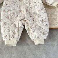 Rompeveranos Para Bebé Niña Con Sombrero Y Acolchado De Pelo Estampado Floral Estilo Coreano Invierno Cierre De Cremallera Longitud Completa - details 11