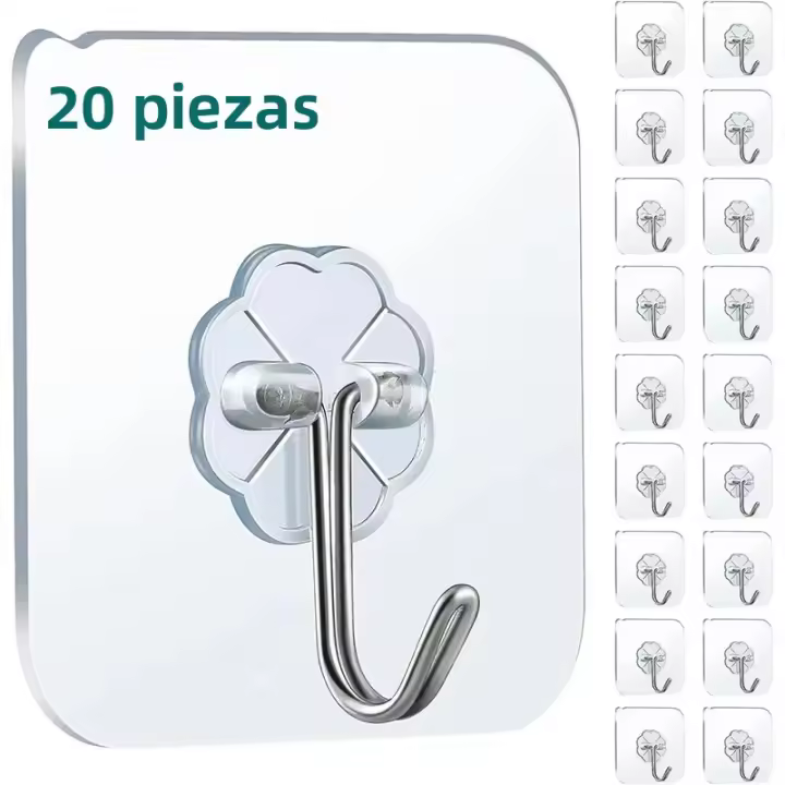 Gancho Adhesivo Transparente Multiusos Para Pared Puerta Clavija Toalla Baño Cocina Pack De 1/10/20/50/100PCS - 1