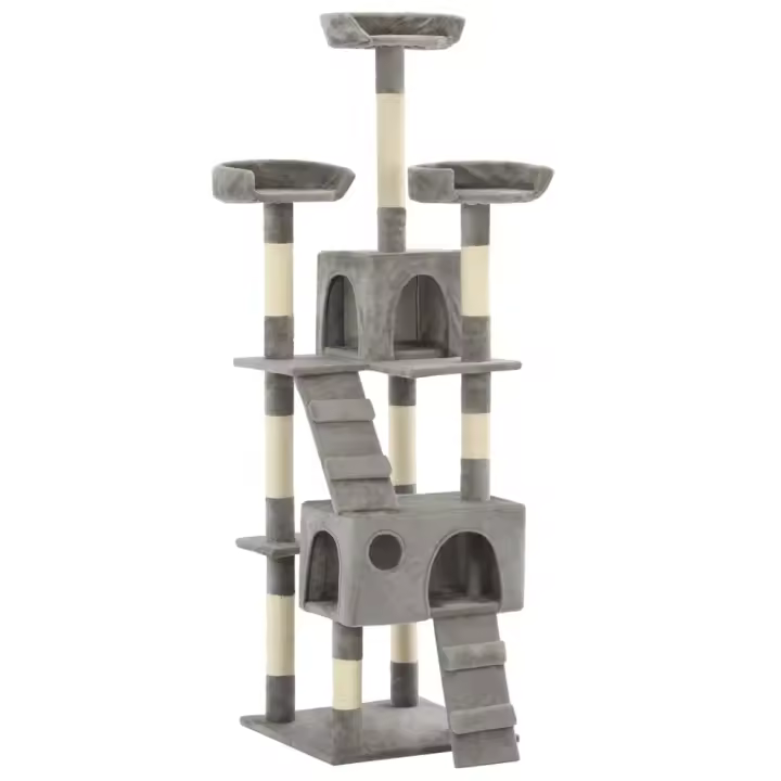 vidaXL Rascador para Gatos con Poste de Sisal 170 cm Árbol Arañar Juguete Color Azul,  Gris,  Beige con huellasde patas y mas - 1