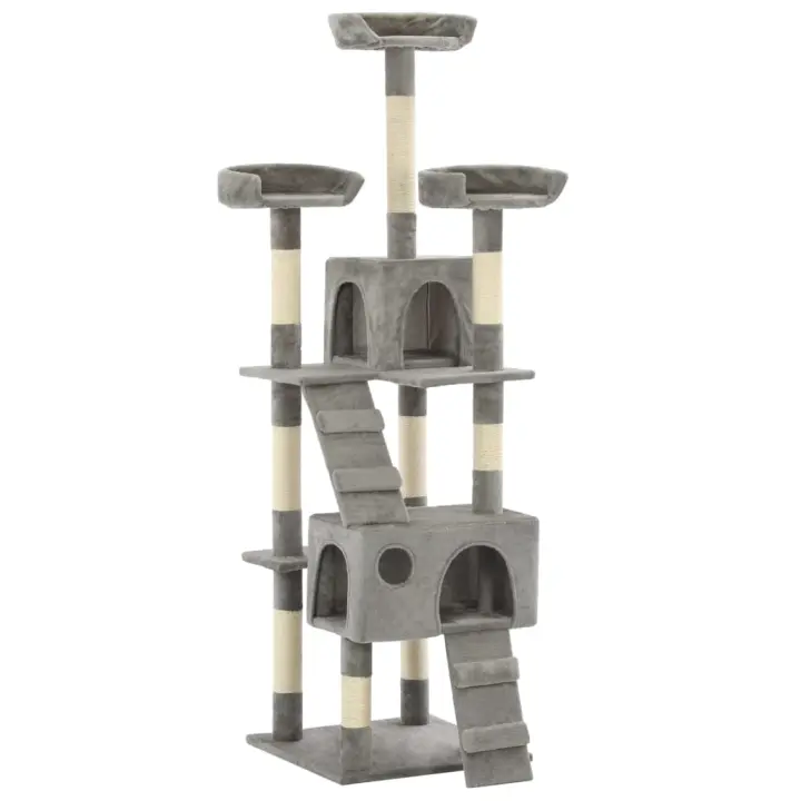 vidaXL Rascador para Gatos con Poste de Sisal 170 cm Árbol Arañar Juguete Color Azul,  Gris,  Beige con huellasde patas y mas - 1