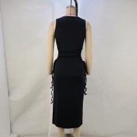 Vestido De Mujer Estilo Moderno Verano Cuello Redondo Sin Mangas Cintura Ajustable Hueco Y Abertura En La Cadera Vestido Midi Casual - details 2