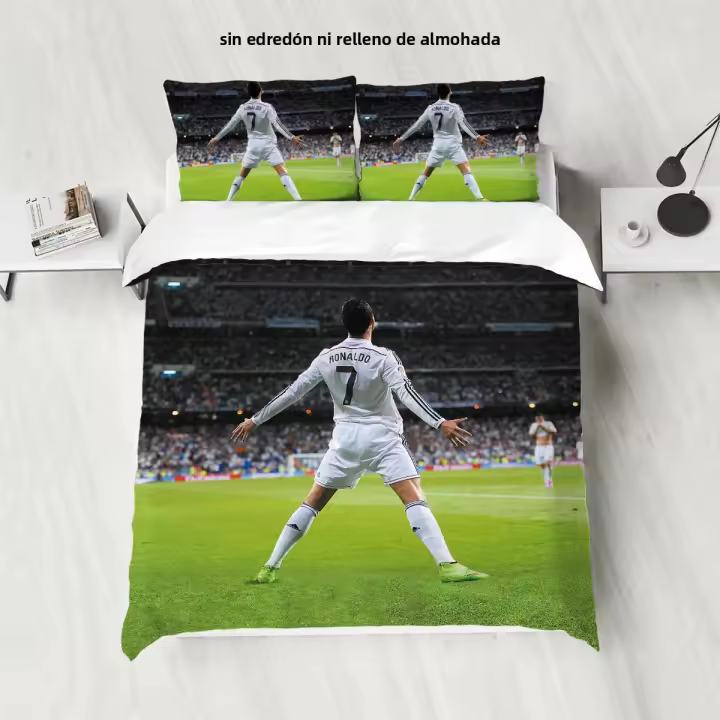 Juego De Cama 3 Piezas Estampado De Estrella De Fútbol Y Amor (1 Funda De Edredón + 2 Fundas De Almohada) Set De Algodón Suave Y Cómodo - 1