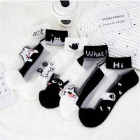Dreamlikelin 5 Pares De Calcetines Veraniegos Para Mujer Con Patrón De Gato Negro Y Blanco Calcetines Cortos Transpirables De Seda De Vidrio - details 1