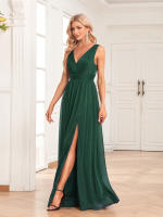 Vestido De Noche Para Mujer Brillante Chiffon Con Manga Doble V a Line Largo Hasta El Suelo Fiesta Vestido Con Abertura Lateral - details 2
