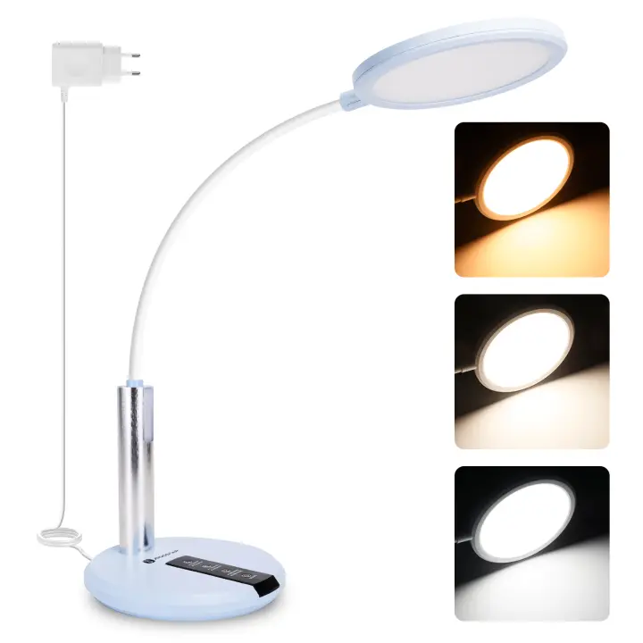 Aigostar lámpara escritorio, flexo LED escritorio con cable, dos fuentes de luz, ajuste flexible de 360°, ajuste de brillo y temperatura de color, con cable de 130 cm, función de memoria, azul - 1