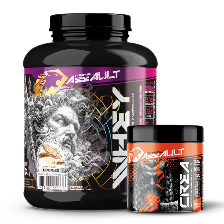 PRIMAL ASSAULT |  Pack de Proteina WHEY 2KG + Creatina en Polvo Sin Sabor 300g - 1