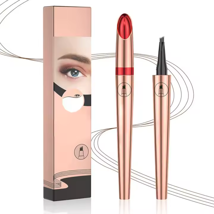 Lápiz de cejas microblading (2025), para un aspecto natural con 4 micropuntas, lápiz mágico 3D para tatuajes de cejas, de larga duración y trazo fino (marrón oscuro) - 1