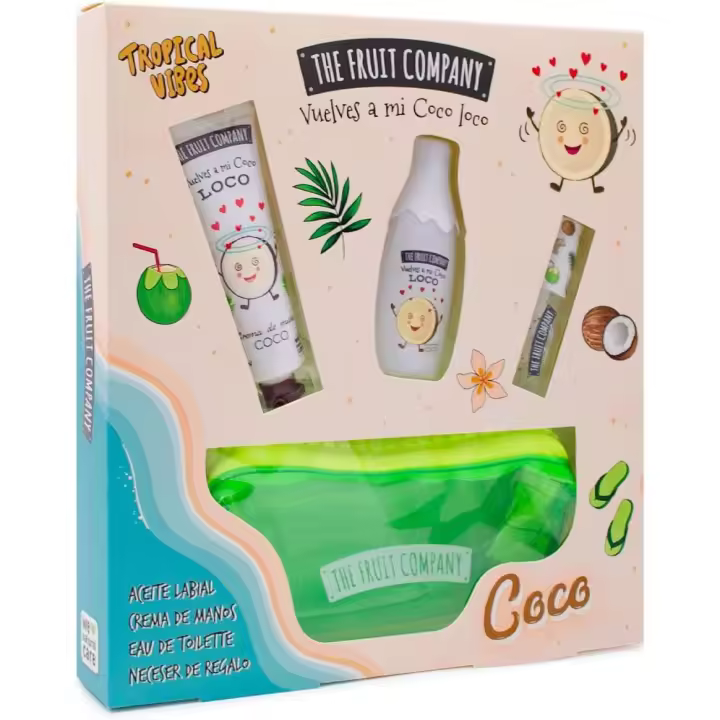 The Fruit Company Set Pack Regalo Summer COCO  Aceite Labial, Crema de Manos, Colonia Eau de Toilette + Neceser de Mano Estuche  Edición Verano - 1