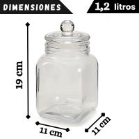 MundoTarros 2 Tarros de Vidrio Hermético Cuadrado de 1,2L – Botes de Cristal Transparente Resistente con Tapa para almacenar pasta, café, galletas, harina y alimentos secos | Incluye Etiquetas - details 1