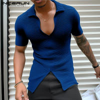 Camiseta De Hombre INCERUN 2024 Con Diseño De Rayas En La Parte Inferior Estilo Casual Manga Corta Cierre Pull on Tallas S-2XL - details 4