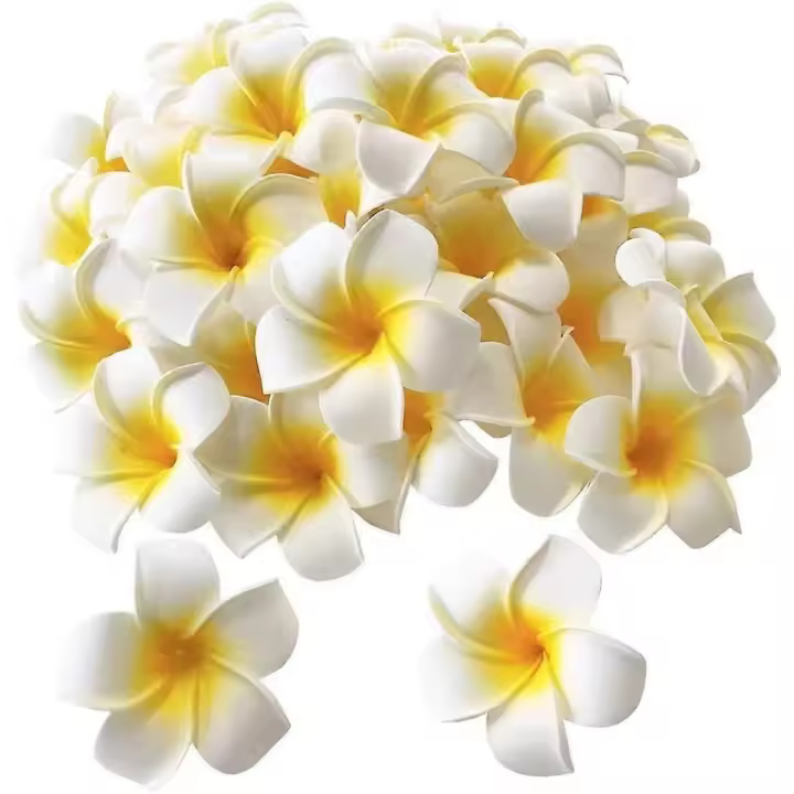 100 Pack blanco espuma Hawaiano Frangipani artificial Plumeria flor pétalos de pelo sombrero corona floral DIY decoración casera la boda 5cm - 1