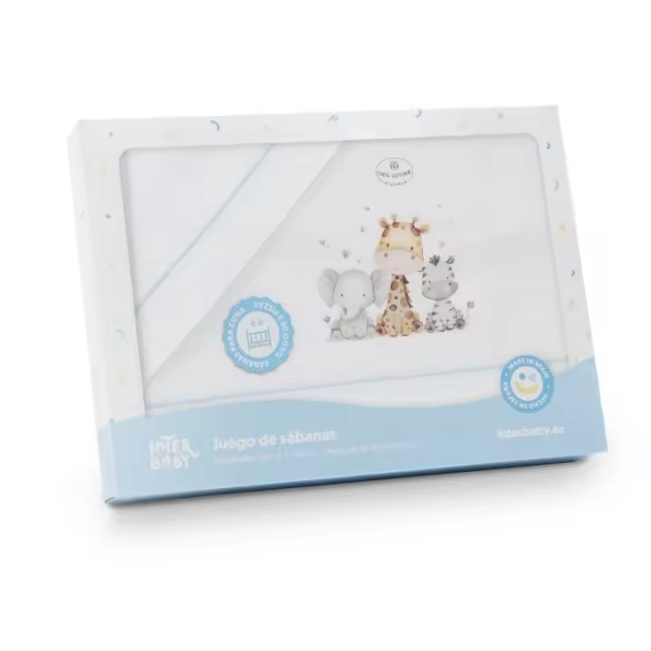 Sabanas Capazo Bebe Coche Moises Algodon 100 % Bajera ajustable, Sabana encimera y Funda de Almohada Jirafa Elefante Interbaby - 1