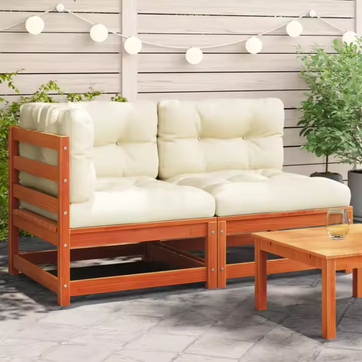 vidaXL Sofá de jardín de 2 plazas con cojines madera maciza de pino - 1