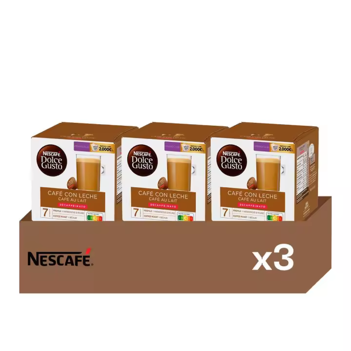 Café con Leche Descafeinado - Pack 3 Cajas de Café (48 uds) | Notas a Cereal y Avellana, Suavidad Sin Cafeína - 1