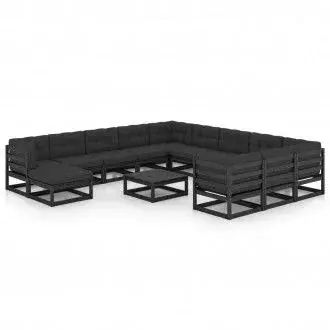 VIDAXL 3077113 set muebles de jardín 13 piezas con cojines fabricados en pino de color negro vida xl - 1