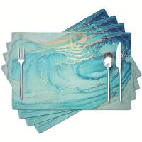 4pcs Modernos Tapetes De Comedor De Arte Abstracto Textura De Madera Y Mármol Pintura Al Óleo Decoración De Hogar Juego Familiar De Utensilios De Mesa - details 2