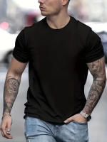 Camiseta De Algodón Para Hombre Y Mujer Manga Corta Suelta Casual Básico Cuello En V Color Sólido Camiseta De Verano - details 5