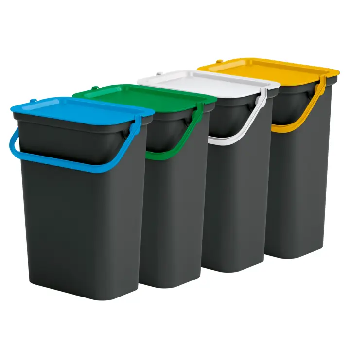 Tontarelli Set 4 Papeleras MODA 10L con Asa en Verde, Blanco, ámbar y Azul - Ideal para Separar la Basura - 1
