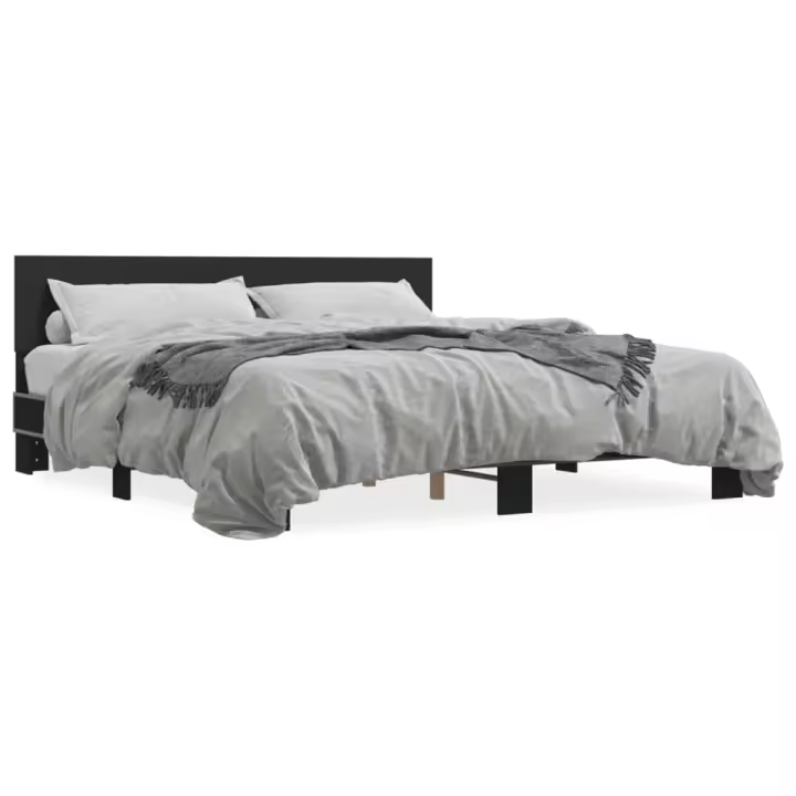 vidaXL Estructura de cama madera de ingeniería y metal negro 200x200cm - 1