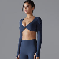 Yoga manga larga ajustado Sexy transpirable secado rápido deporte sujetador gimnasio Push Up a prueba de golpes alta intensidad Pilates ropa mujeres - details 10