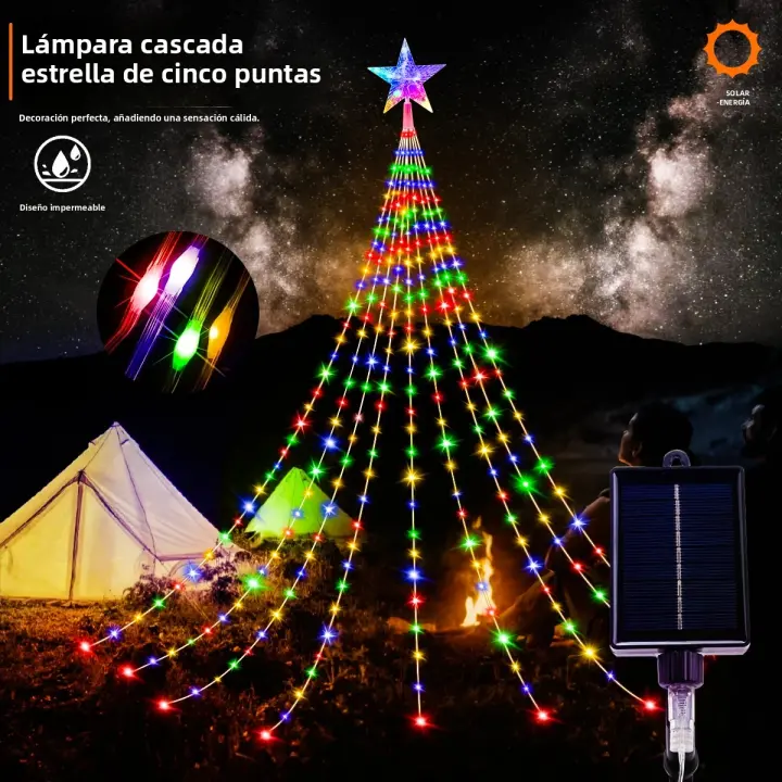 Luces De Cadena Solar Para Exterior 280 LED Estrella Faeir 9 Hileras 9.8ft Luces De Árbol Cascada 8 Modos Impermeables Para Decoración De Jardín - 1