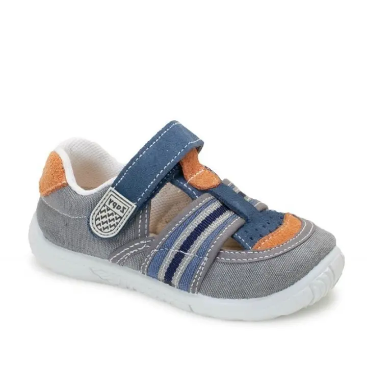 Sandalias Zapy gris grafito y azul jeans cangrejeras Zapy lonetas con plantilla de piel extraible muy comodas - 1