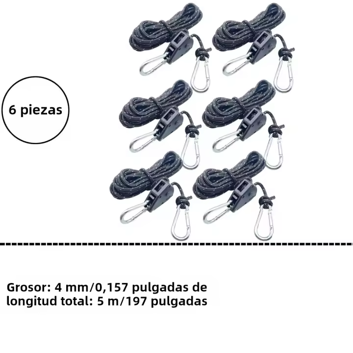 6pcs Amarras Reflectantes Para Tienda De Campaña Cierre Rápido Fijador Pulley Tensión Ratchet Gancho Awning Cordón De Viento Exterior - 1