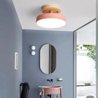 Lámpara De Techo Industrial Nórdica Para Entrada Sala De Estar Comedor Dormitorio Estudio Baño Luz Redonda De Madera Moderna - details 16