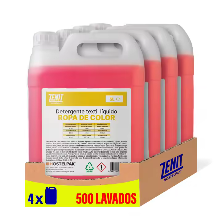 Hostelpak  4 x 5 l  Detergente líquido Ropa de color  500 lavados  jabon lavadora  detergente liquido lavadora - 1