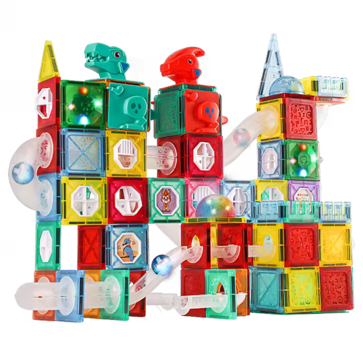 Bloques De Construcción Magnéticos Luz Para Niños Juguetes Educativos STEM 3D Transparentes Con Carril De Bolas Para Aprendizaje - 1