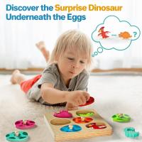 Puzle De Dinosaurios De Madera Para Niños Juguete Montessori De Aprendizaje Prescolar Caja De Huevos Con Palos Regalo De Cumpleaños - details 0