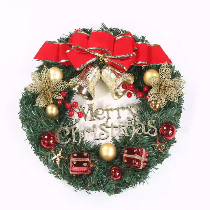 Corona navideña, decoración para Puerta de entrada, Agujas de Pino Artificiales, Campanas navideñas, Regalos para reunions familiares, Coronas Decorativas, Corona de Navidad, Adornos de Navidad - 1