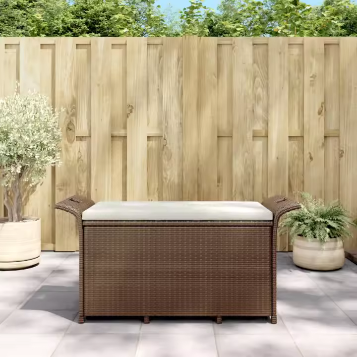 vidaXL Banco de jardín con cojín ratán sintético marrón 116x46x57 cm - 1