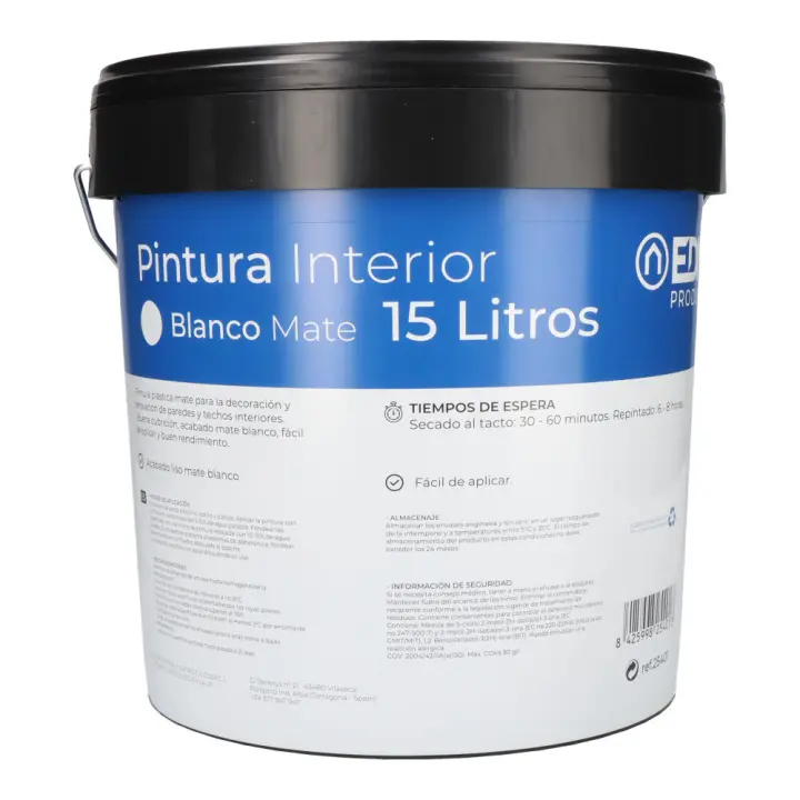 PINTURA PLASTICA MATE INTERIOR BLANCA 15L EDM - 1
