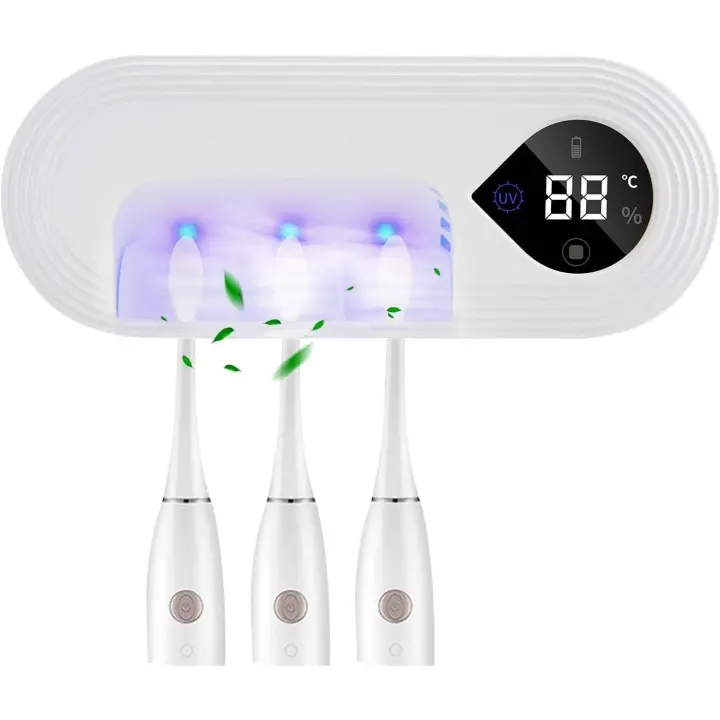 Desinfectante y soporte para cepillos de dientes con función de secado automático, soporte para cepillos de dientes eléctrico UV montado en la pared para baño, esterilizador organizador de cepillos de dientes con temporizador - 1