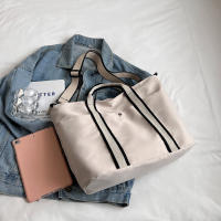 Bolsas para mujeres nuevo estilo, simple campus deportes bolsa de lona, bolso de mano, bolsa de hombro casual de gran capacidad, blanquecino - details 1