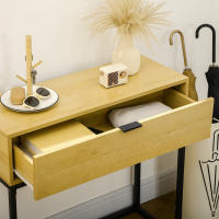 HOMCOM Mesa Consola con Cajón Consola Auxiliar Moderna Mesa de Entrada con Patas de Acero para Pasillo Salón Dormitorio 80x30x76 cm Natural - details 6